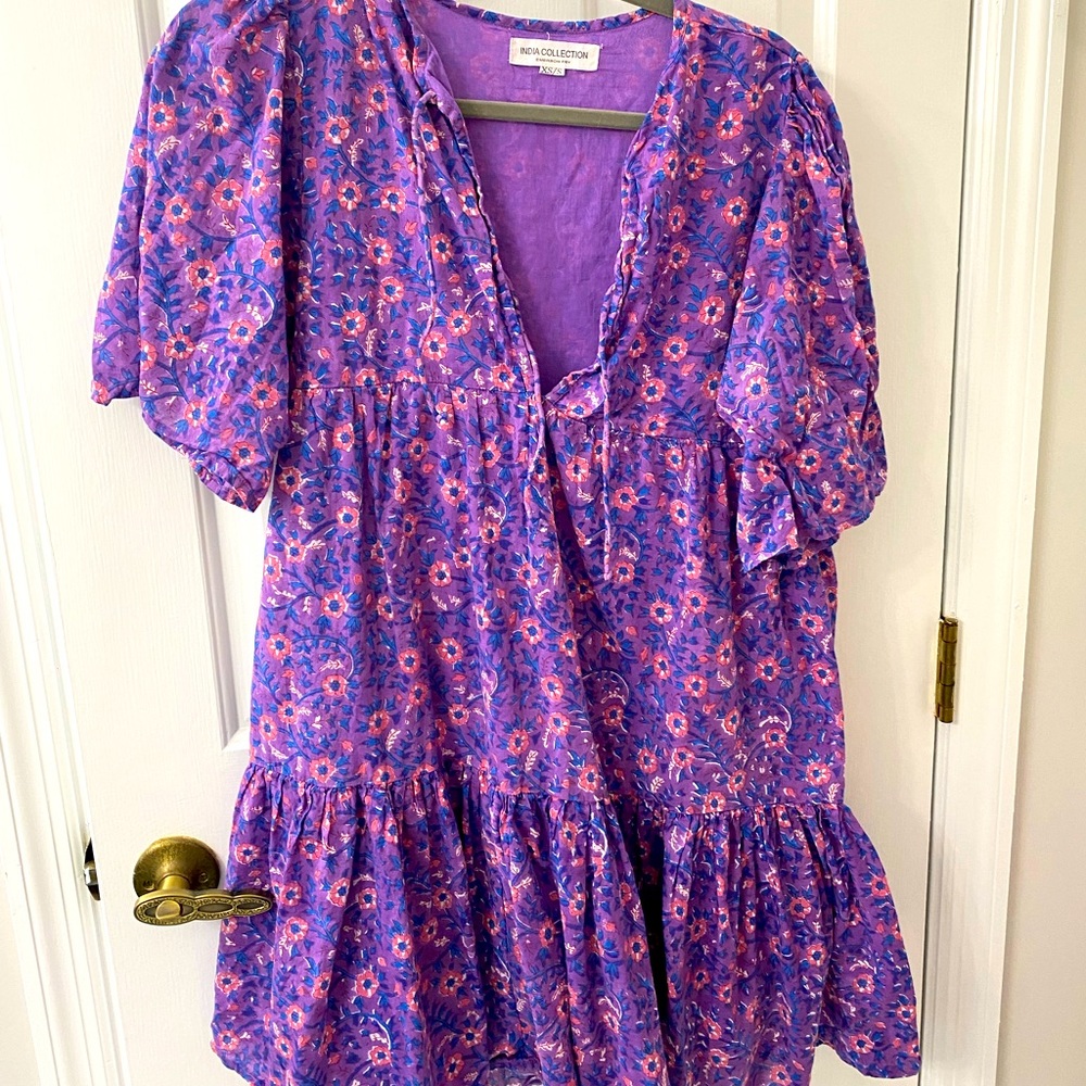 Emerson Fry Purple Floral Tiered Mini Dress